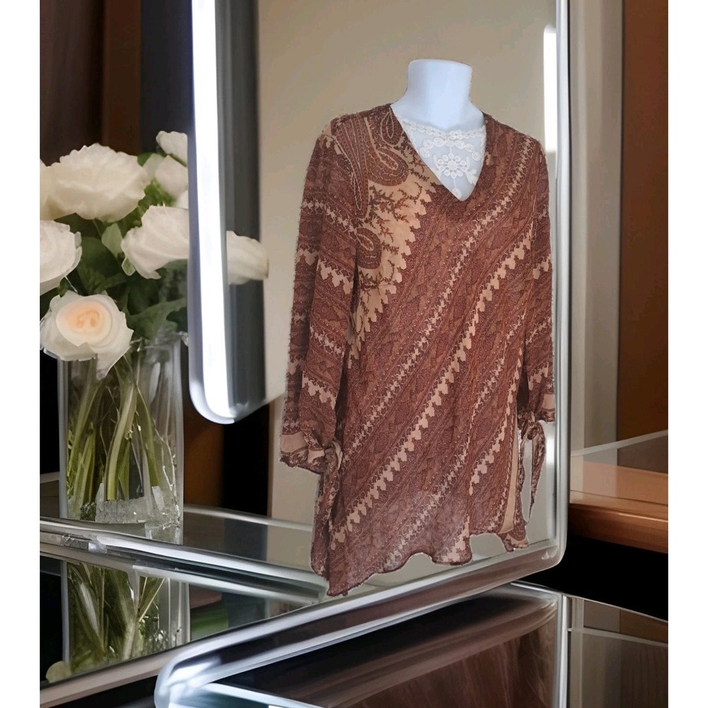 Lane Bryant Top/Cover-up Size 18/20 Brown Sheer Long Sleeve‎ Sharkbite Hem Boho